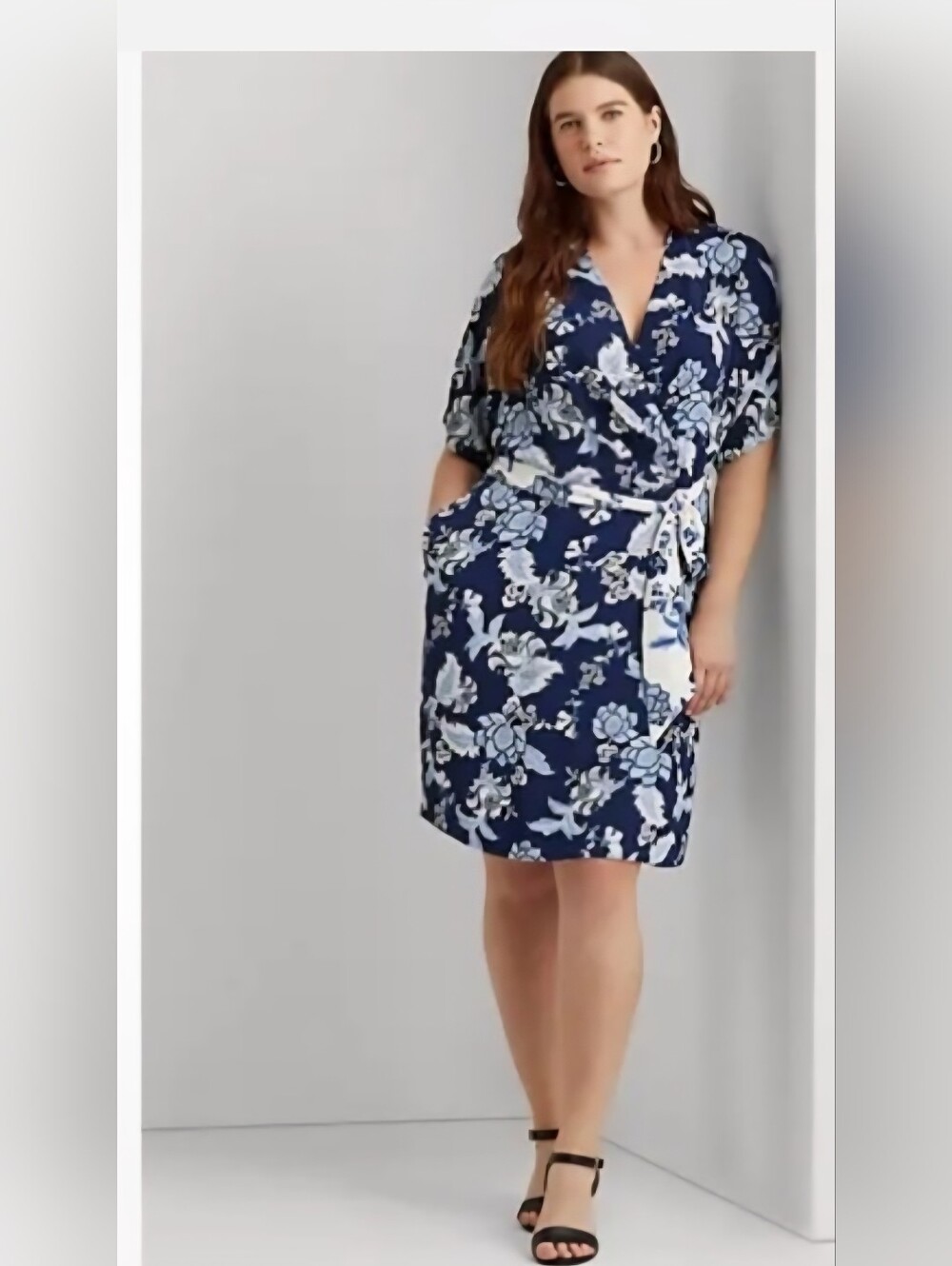 Ralph Lauren Navy Blue Floral Midi Dress Size 14W NWOT